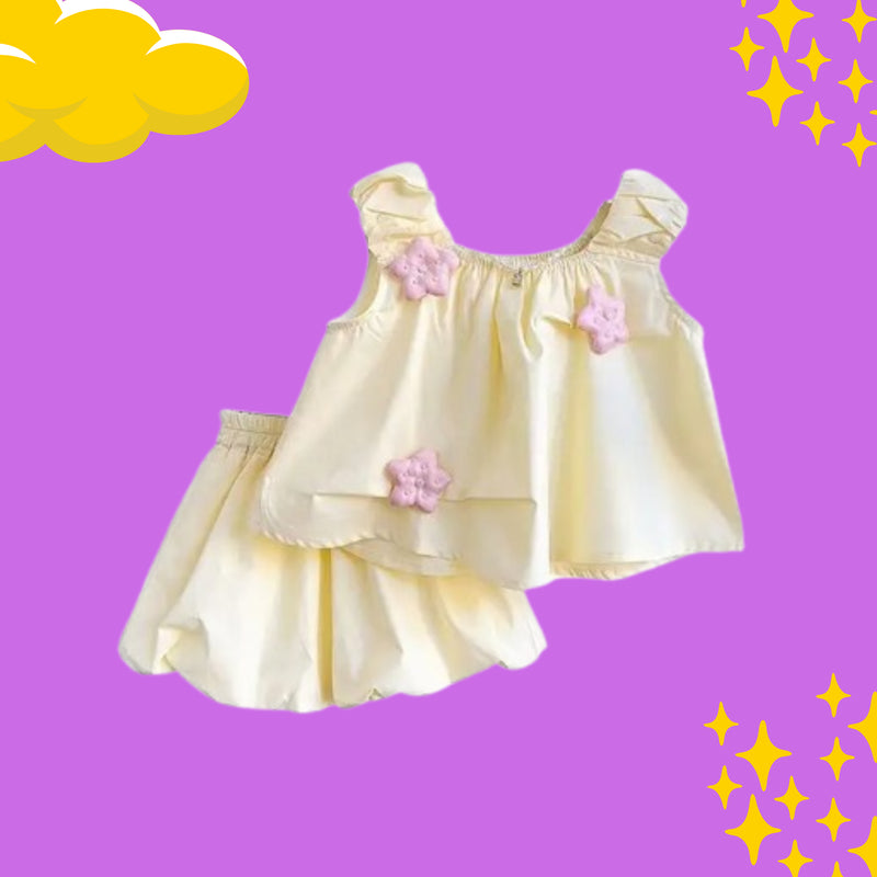 Conjunto Infantil para Meninas com Aplicação de Flores 3D